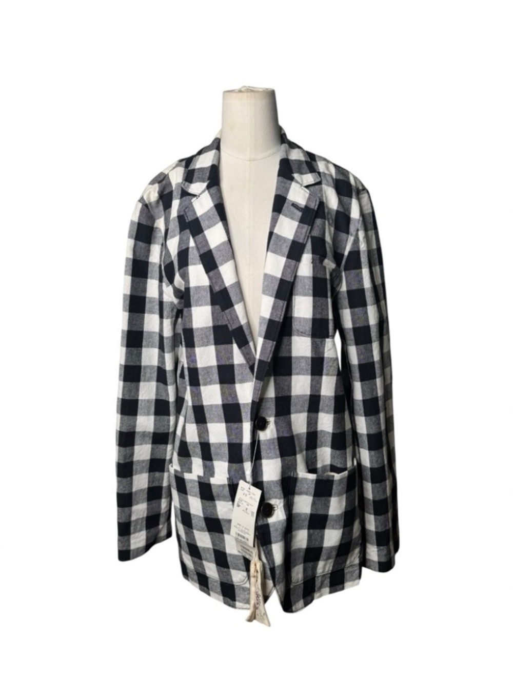 Trovata 100% Cotton Gingham Blazer Size 40 | Blue White Check Jacket - Picture 5 of 8